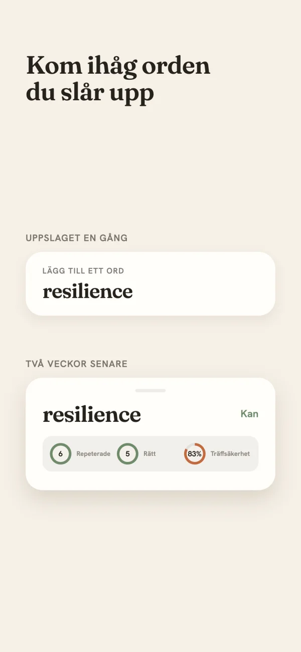 Förhandsvisning av VocabNote-appen